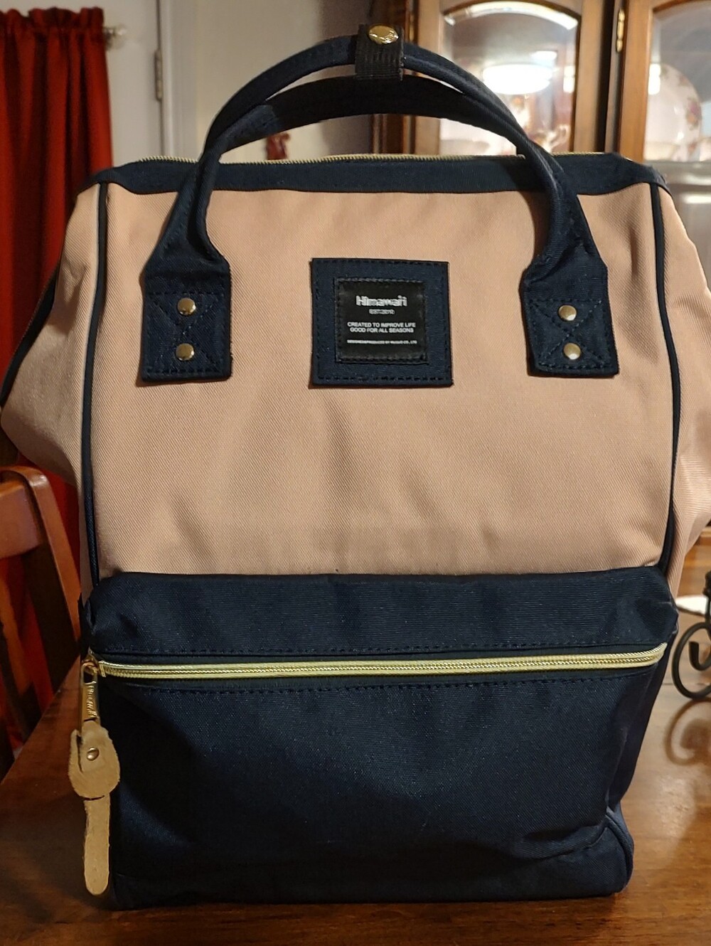 Himawari Two-Tone Navy and Beige Convertible Backpack Tote